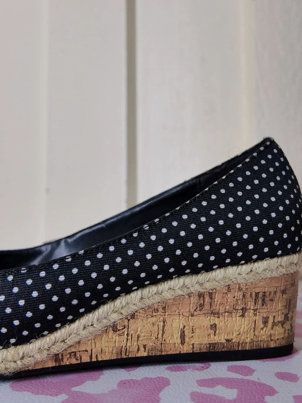 Polka Dot Peep-Toe Wedge Espadrilles with Bow size US 6.5 by Etienne Aigner